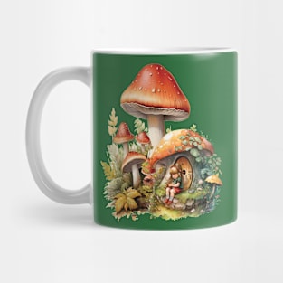 Tiny Girl and Her Mushroom House in Wonderland Mug